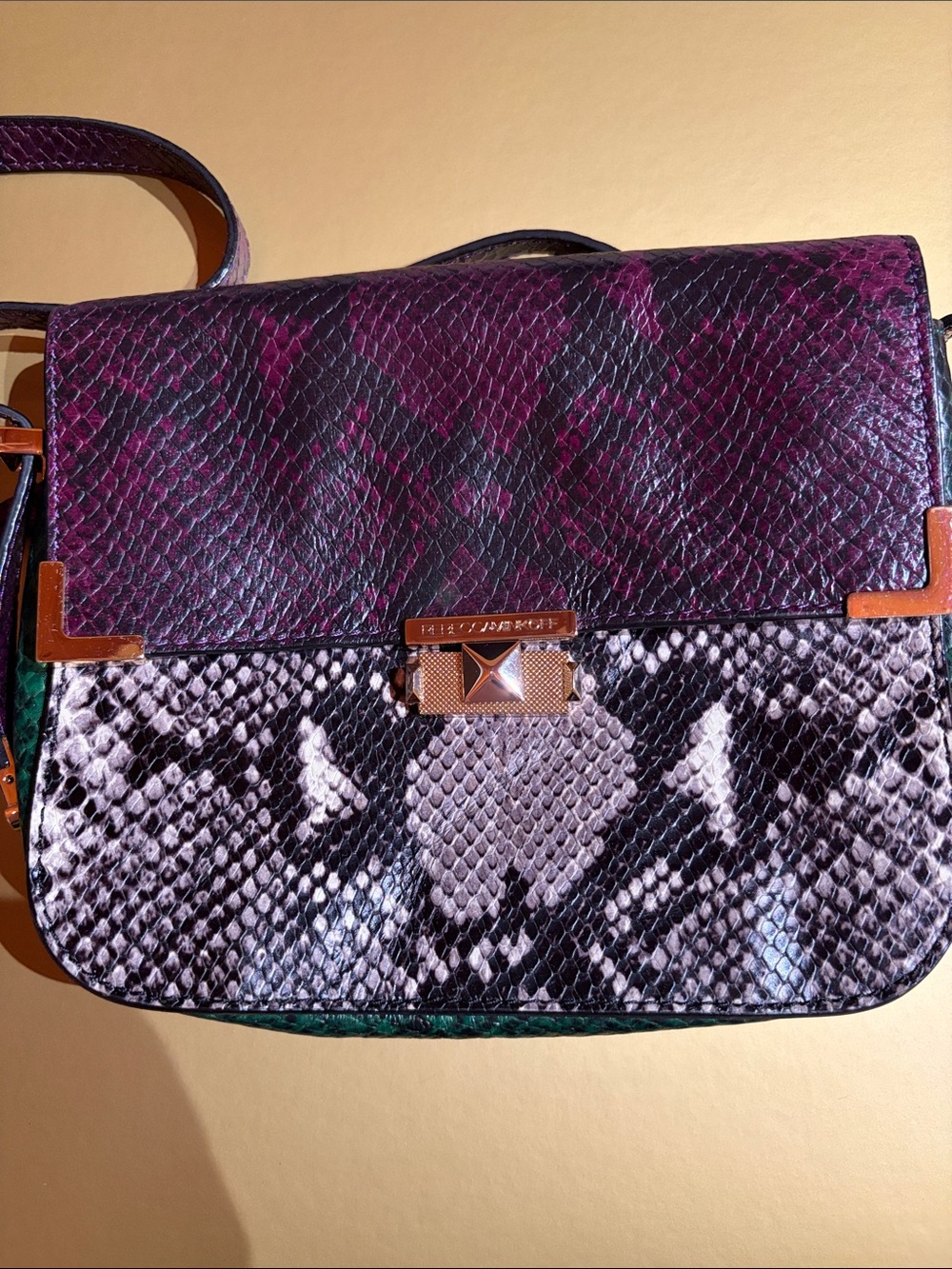 Python-Texture Crossbody Bag in Plum and Black